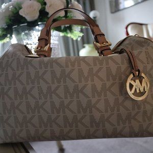 MICHAEL KORS GRAYSON VANILLA LOGO MONOGRAM HANDBAG SATCHEL BAG PURSE AUTHENTIC